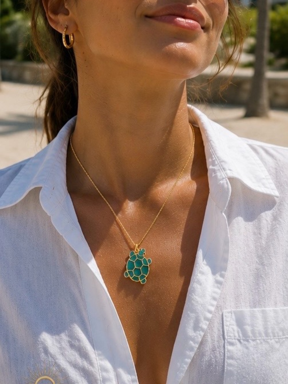 Boutique Turquoise Sea Turtle Necklace Gold Filled
